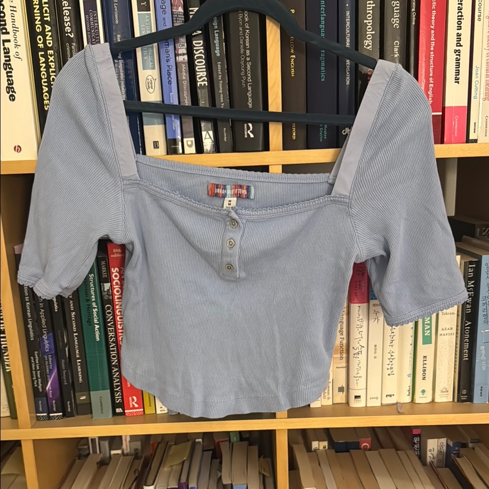 Urban Outfitters Light Blue Square Neck Cropped Blouse